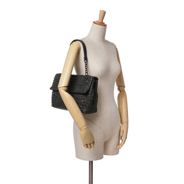 Pre-owned Bottega Veneta Nappa Intrecciato Tobu Olimpia Shoulder Bag Black