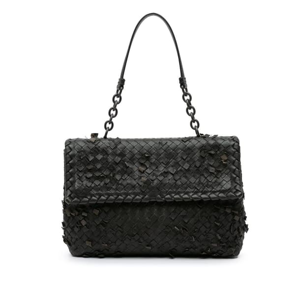 Pre-owned Bottega Veneta Nappa Intrecciato Tobu Olimpia Shoulder Bag Black