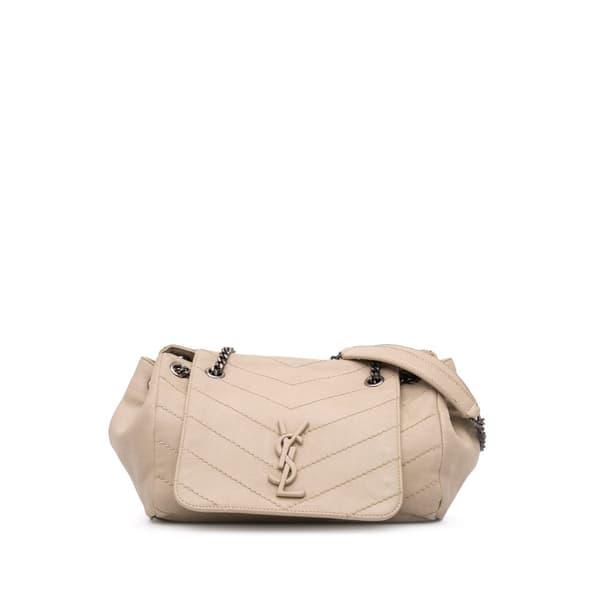 Pre-owned Saint Laurent Small Chevron Lambskin Monogram Nolita Shoulder Bag Brown