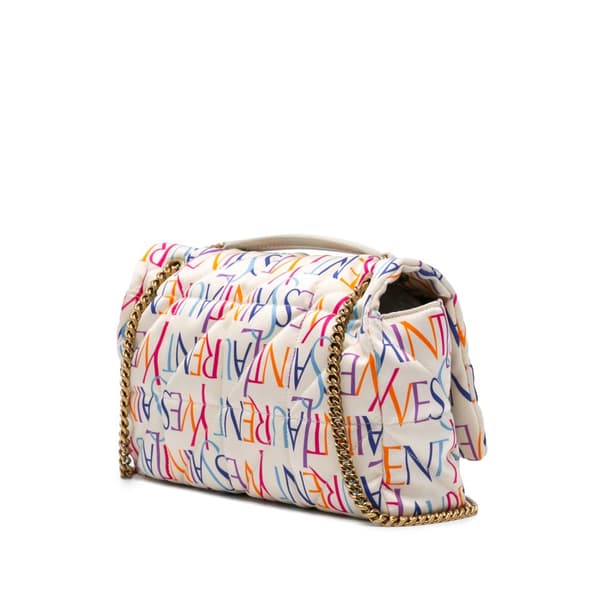 Pre-owned Saint Laurent Medium Silk Carre Rive Gauche Print Patchwork Jamie Shoulder Bag White
