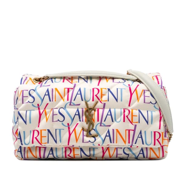 Pre-owned Saint Laurent Medium Silk Carre Rive Gauche Print Patchwork Jamie Shoulder Bag White