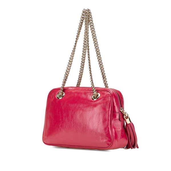 Pre-owned Gucci Patent Soho Chain Zip Shoulder Bag Pink