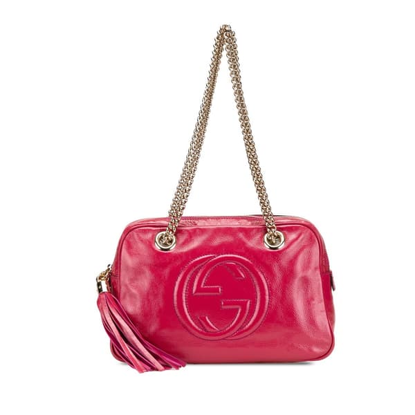 Pre-owned Gucci Patent Soho Chain Zip Shoulder Bag Pink