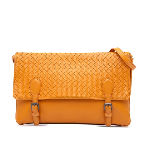 Pre-owned Bottega Veneta Nappa Intrecciato Flap Shoulder Bag Orange