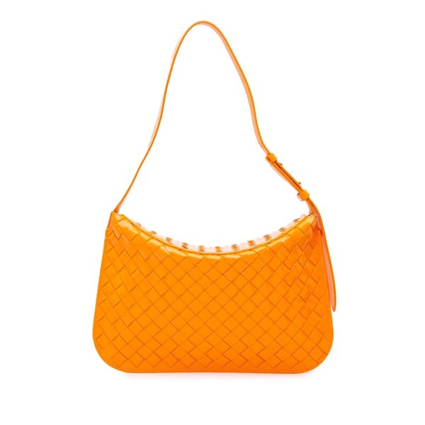 Pre-owned Bottega Veneta Brushed Calfskin Intrecciato Cradle Fold Over Shoulder Bag Orange