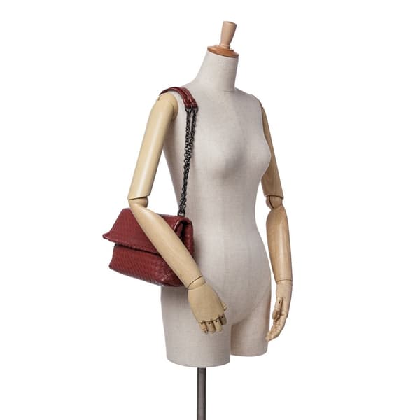 Pre-owned Bottega Veneta Small Nappa Intrecciato Olimpia Shoulder Bag Red