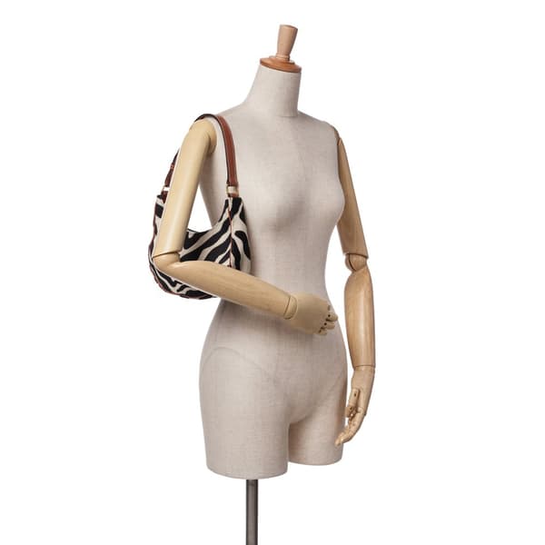 Pre-owned Celine Zebra Print Canvas Ava Shoulder Bag Brown