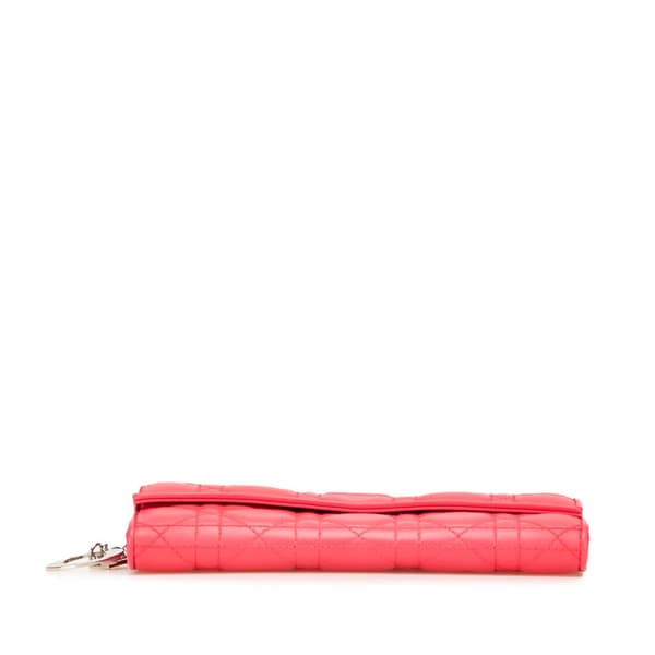 Pre-owned Dior Lambskin Cannage Lady Dior Wallet On Chain Pink