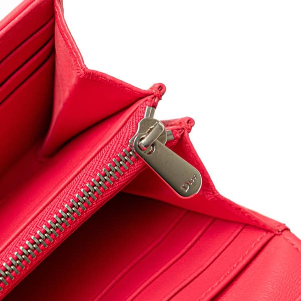Pre-owned Dior Lambskin Cannage Lady Dior Wallet On Chain Pink