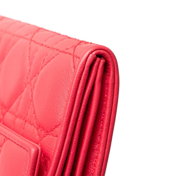 Pre-owned Dior Lambskin Cannage Lady Dior Wallet On Chain Pink