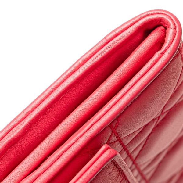 Pre-owned Dior Lambskin Cannage Lady Dior Wallet On Chain Pink