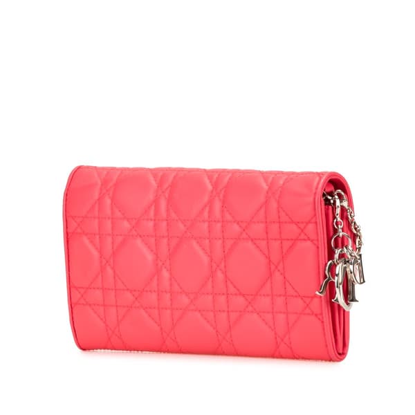 Pre-owned Dior Lambskin Cannage Lady Dior Wallet On Chain Pink