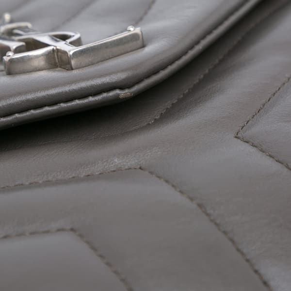 Pre-owned Saint Laurent Large Leather Monogram Matelasse LouLou Shoulder Bag Gray