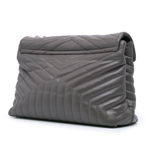 Pre-owned Saint Laurent Large Leather Monogram Matelasse LouLou Shoulder Bag Gray