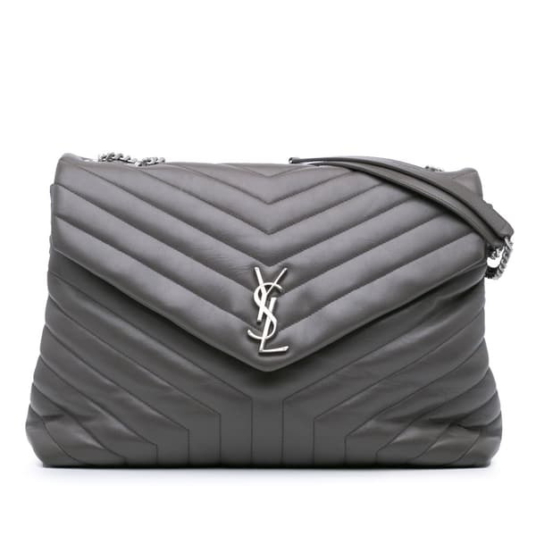 Pre-owned Saint Laurent Large Leather Monogram Matelasse LouLou Shoulder Bag Gray