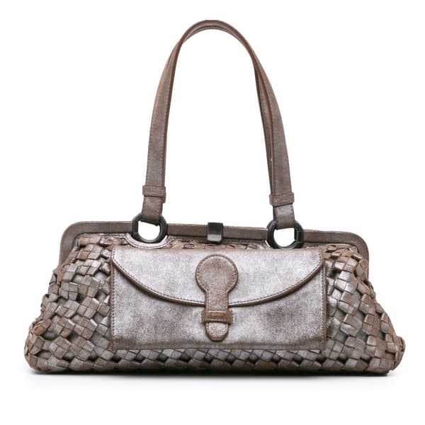 Pre-owned Bottega Veneta Limited Edition Intrecciato Frame Shoulder Bag Brown