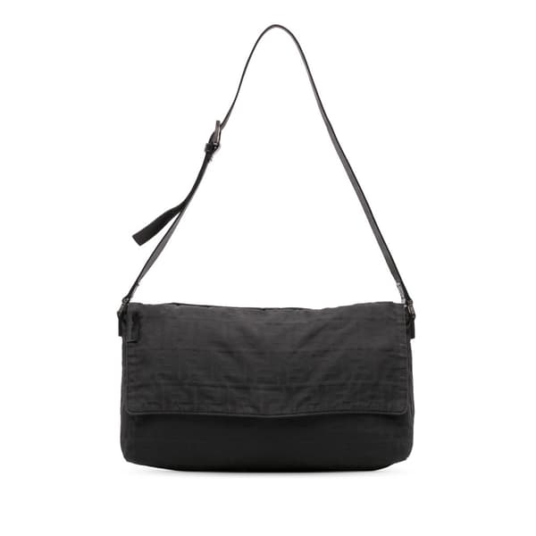 Pre-owned Fendi Zucca Canvas Flap Shoulder Bag Black