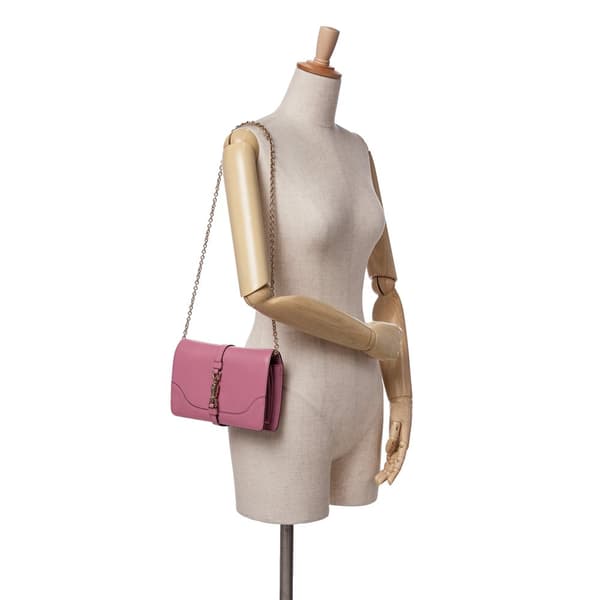 Pre-owned Gucci Pebbled Calfskin Piston Broadway Evening Bag Pink