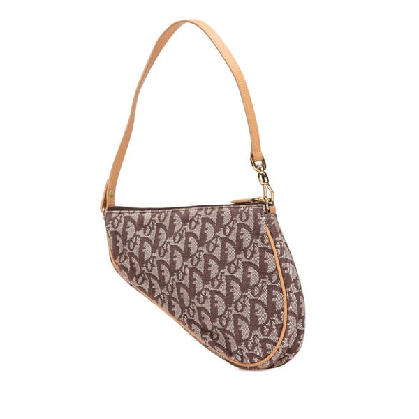 Pre-owned Dior Mini Diorissimo Canvas Saddle Pochette Brown