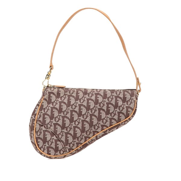 Pre-owned Dior Mini Diorissimo Canvas Saddle Pochette Brown