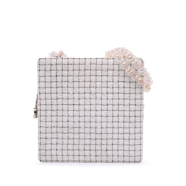 Pre-owned Chanel Small Tweed and Resin Zipped Shopping Bag White