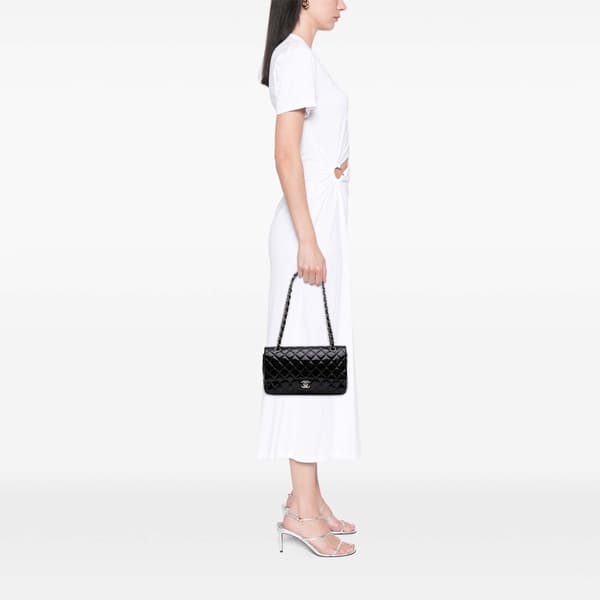 Pre-owned Chanel Medium Classic Patent Double Flap Black