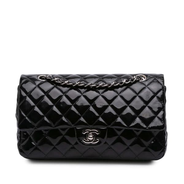 Pre-owned Chanel Medium Classic Patent Double Flap Black