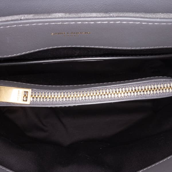 Pre-owned Saint Laurent Small Suede Loulou Shoulder Bag Gray