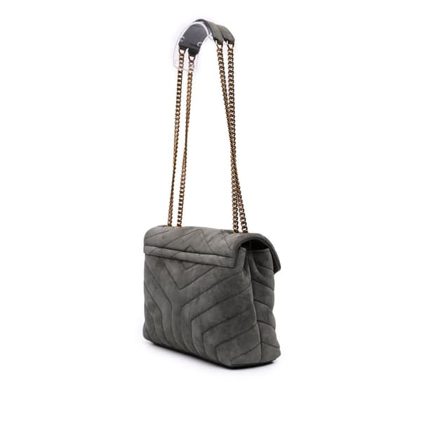 Pre-owned Saint Laurent Small Suede Loulou Shoulder Bag Gray