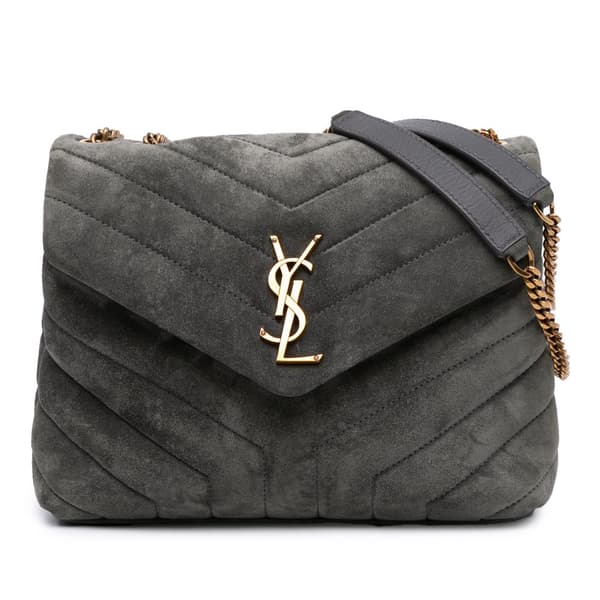 Pre-owned Saint Laurent Small Suede Loulou Shoulder Bag Gray