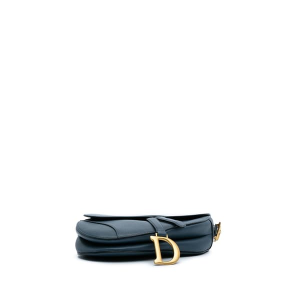 Pre-owned Dior Leather Saddle Bag Blue