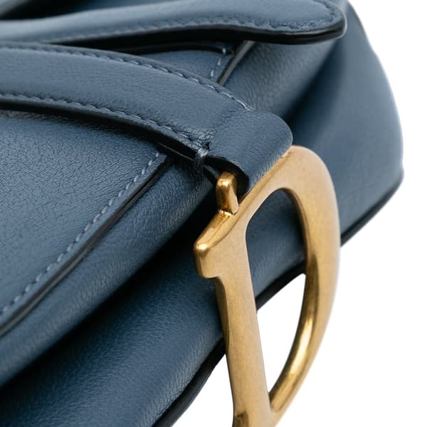 Pre-owned Dior Leather Saddle Bag Blue