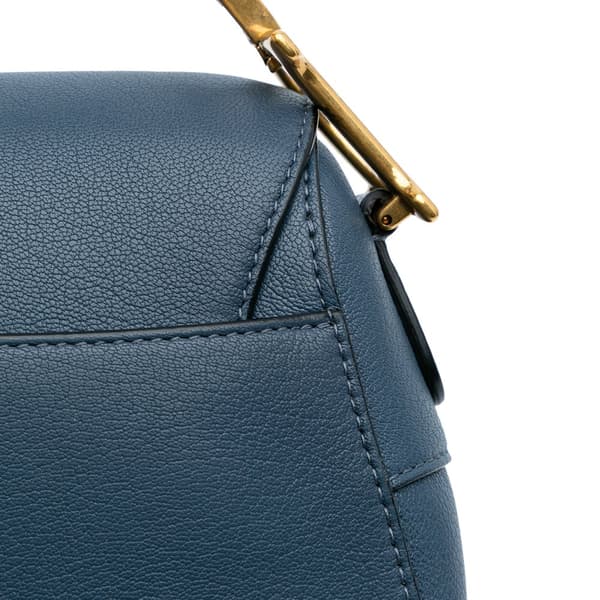Pre-owned Dior Leather Saddle Bag Blue