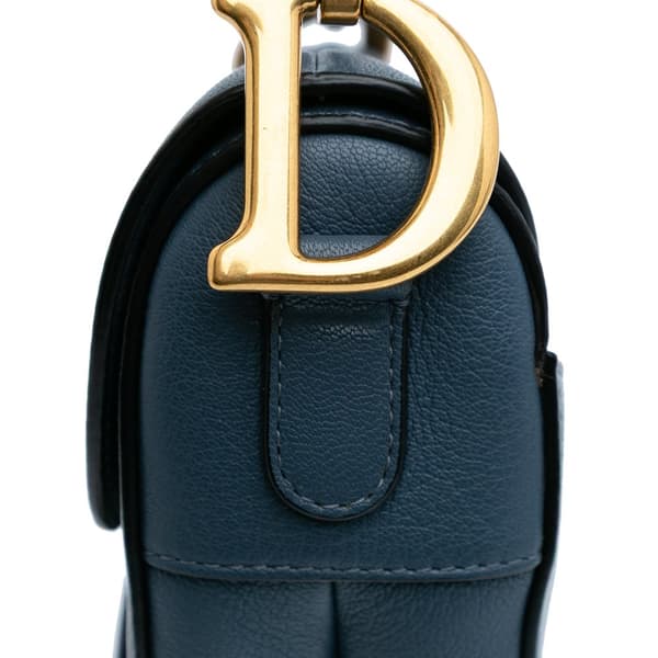 Pre-owned Dior Leather Saddle Bag Blue