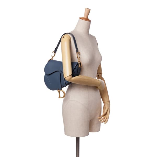 Pre-owned Dior Leather Saddle Bag Blue
