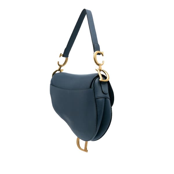 Pre-owned Dior Leather Saddle Bag Blue