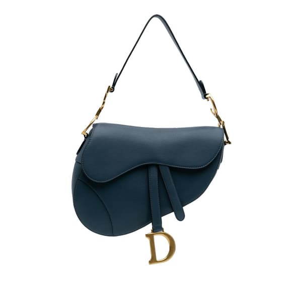 Pre-owned Dior Leather Saddle Bag Blue