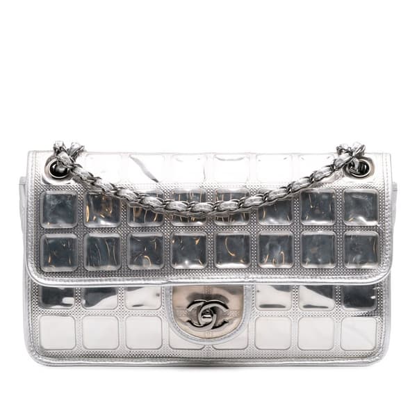 Pre-owned Chanel Vinyl Ice Cube Flap Silver