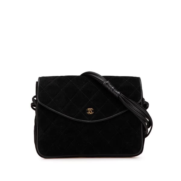 Pre-owned Chanel CC Quilted Suede Shoulder Bag Black