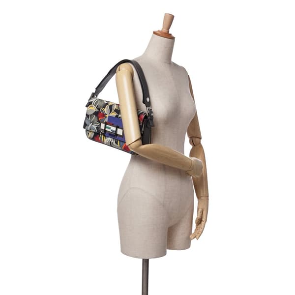 Pre-owned Fendi Leather Orchid Print 3Baguette Shoulder Bag Black
