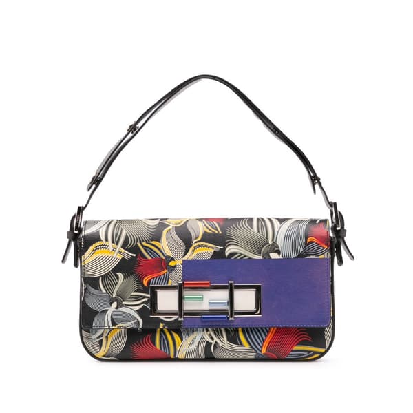 Pre-owned Fendi Leather Orchid Print 3Baguette Shoulder Bag Black