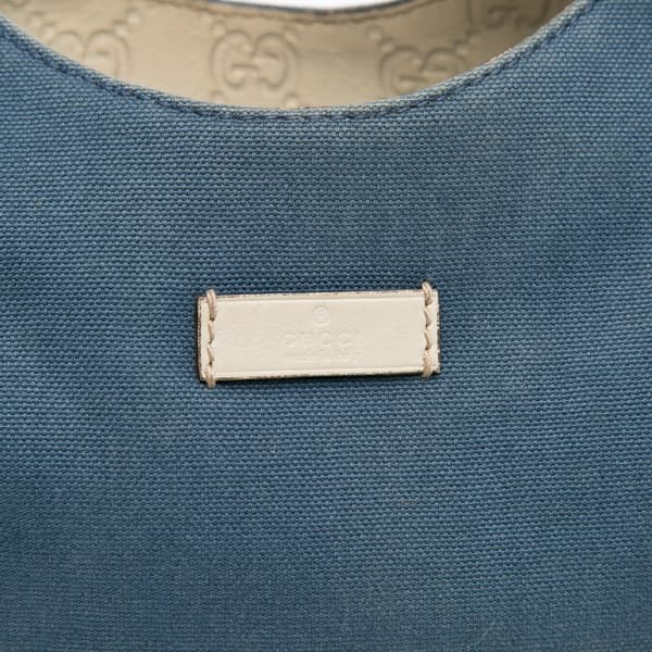 Pre-owned Gucci Canvas and Guccissima Bamboo Shoulder Bag Blue