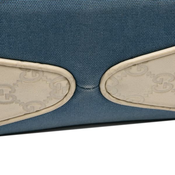 Pre-owned Gucci Canvas and Guccissima Bamboo Shoulder Bag Blue