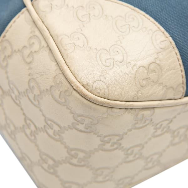 Pre-owned Gucci Canvas and Guccissima Bamboo Shoulder Bag Blue