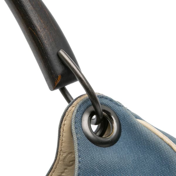 Pre-owned Gucci Canvas and Guccissima Bamboo Shoulder Bag Blue
