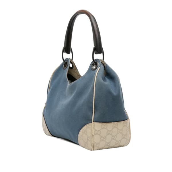 Pre-owned Gucci Canvas and Guccissima Bamboo Shoulder Bag Blue