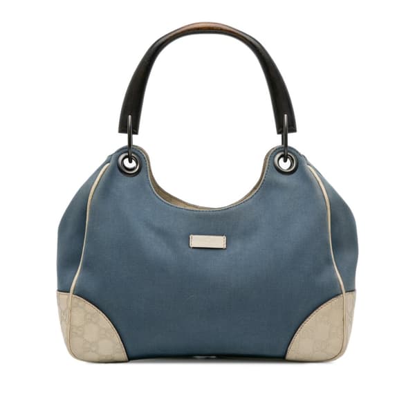 Pre-owned Gucci Canvas and Guccissima Bamboo Shoulder Bag Blue
