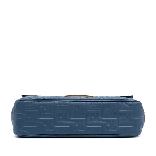 Pre-owned Fendi Large Zucca Embossed Leather Baguette Shoulder Bag Blue
