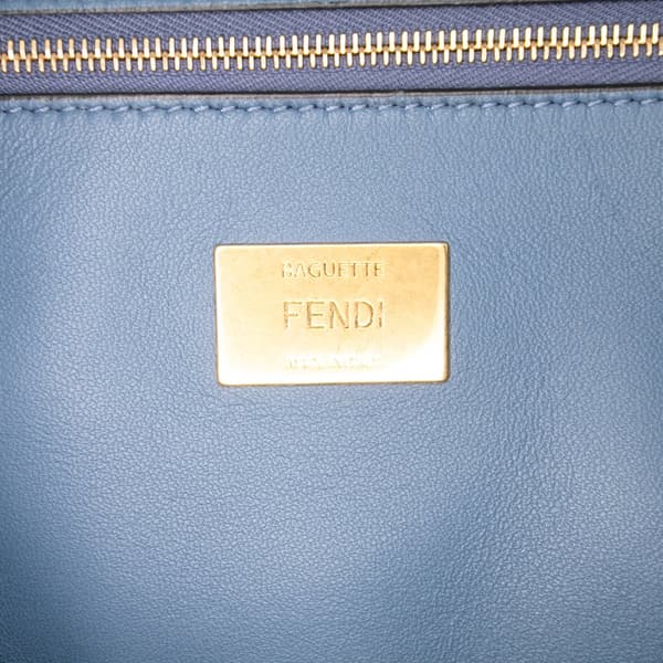 Pre-owned Fendi Large Zucca Embossed Leather Baguette Shoulder Bag Blue