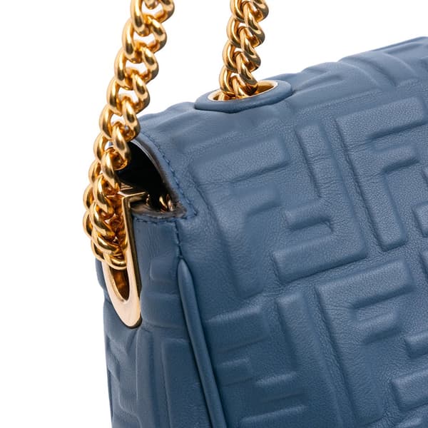 Pre-owned Fendi Large Zucca Embossed Leather Baguette Shoulder Bag Blue